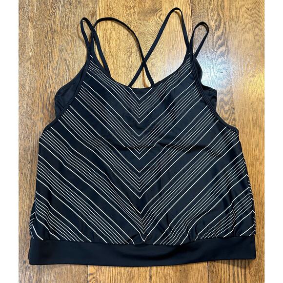 Athleta Bra Tankini Black & White Chevron Blouson Waist Underwire Sz 36D/DD - Picture 1 of 9